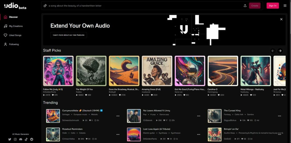 Udio ログイン画面