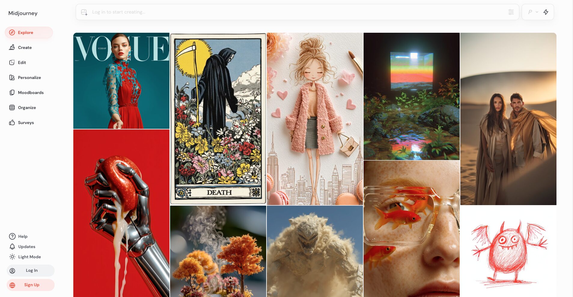 Midjourneyのトップ画面