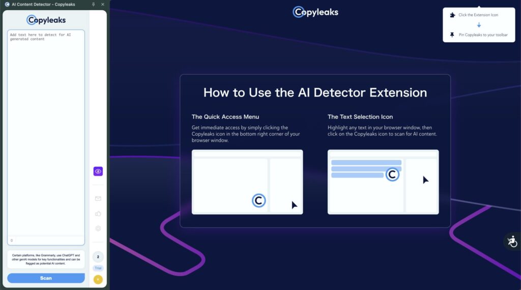 CopyleaksのGoogle拡張機能の画面