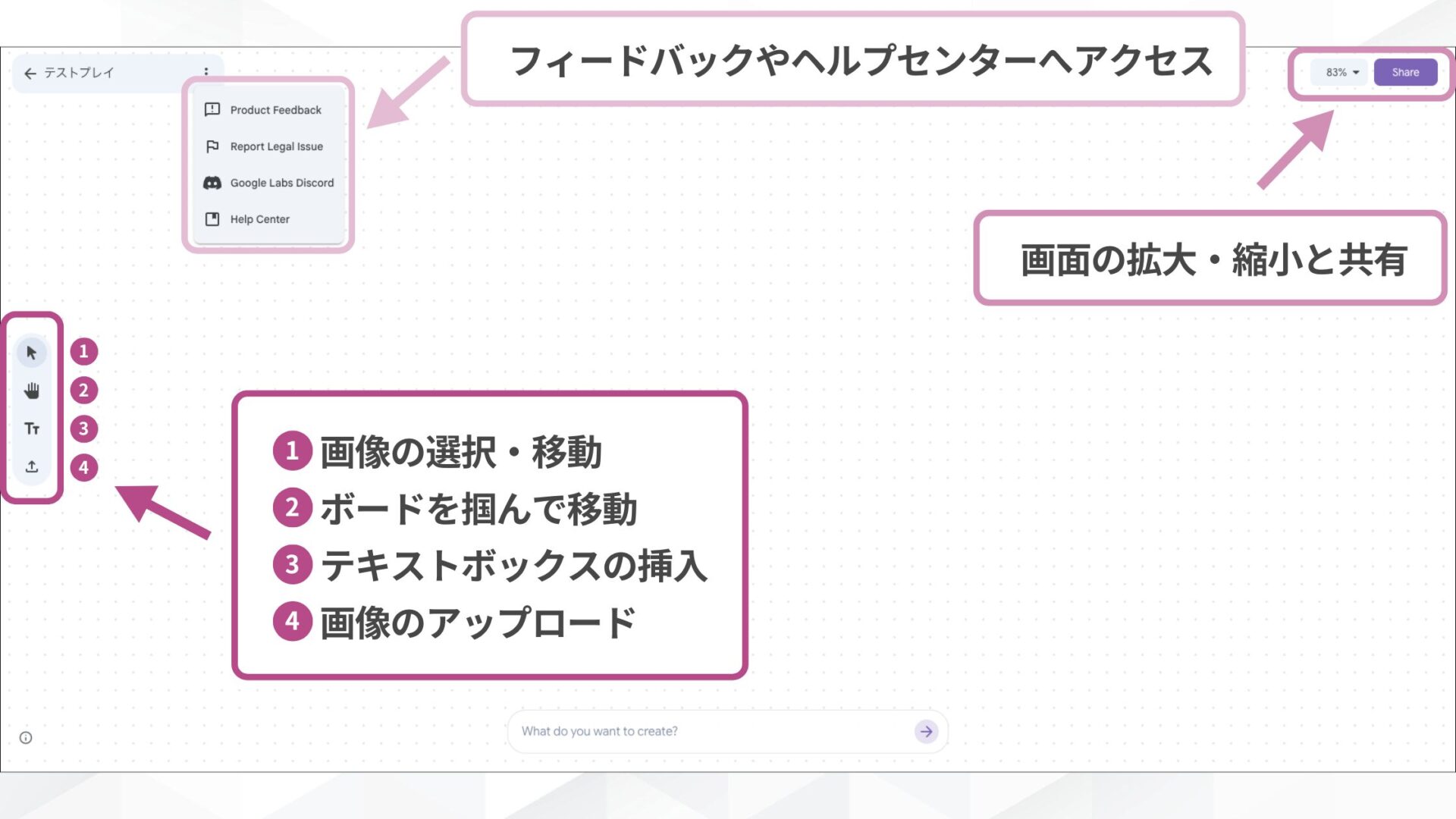 Google Mixboardのボードの見方を示した図解