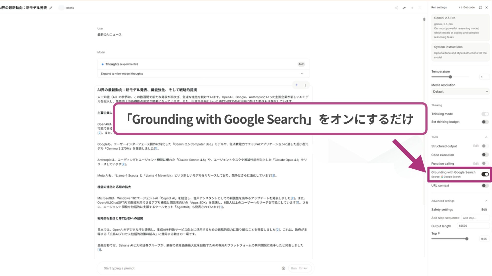 【日本語でも使える】Google AI Studioとは?できることを紹介!(Web検索(Grounding)が可能)