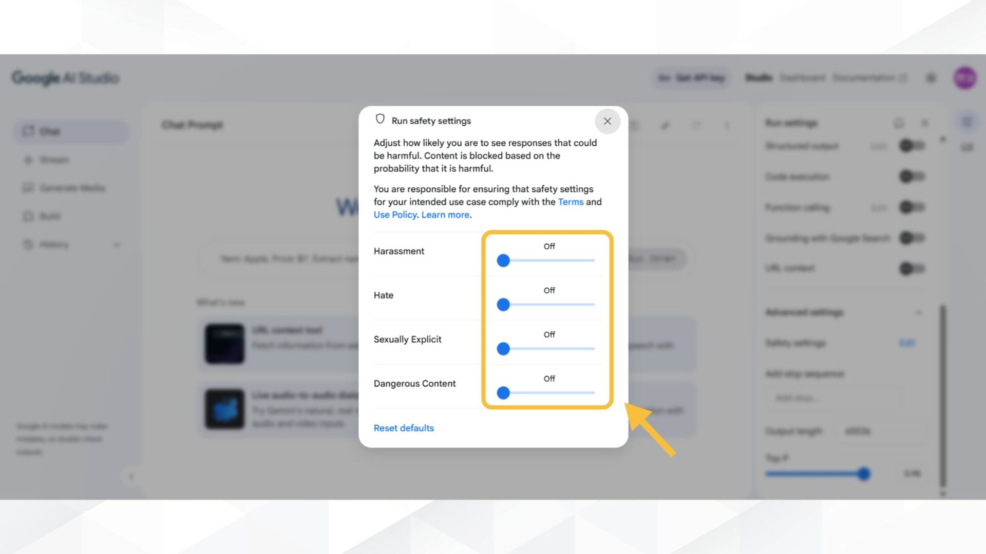 Google AI Studioを安全に使用するための対策(安全設定を有効にする-ステップ2：各項目のブロックレベルを調整する)