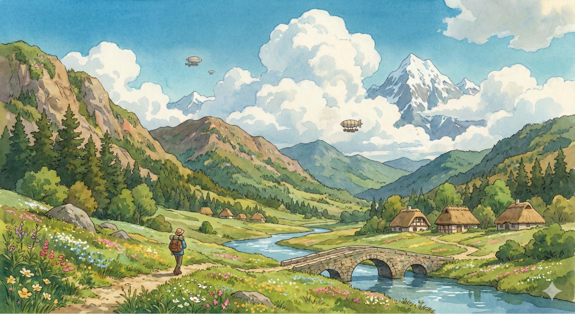 Gemini試行モード（Nano Banana Pro）で生成したアニメ風の山の風景画像