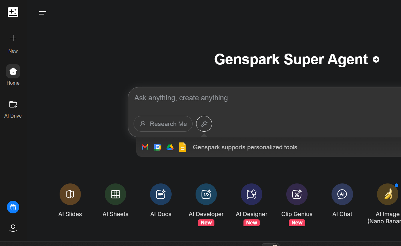 Gensparkの左下のプロフィールアイコンをクリックする