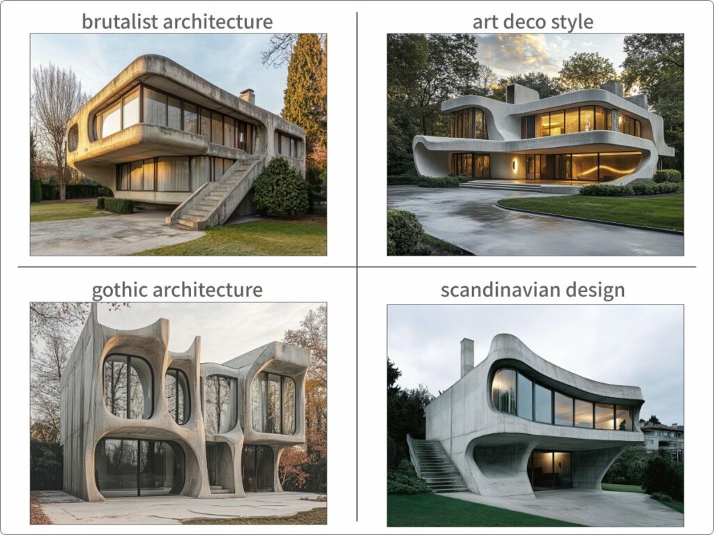 その他の建築スタイルのワードで生成した画像例