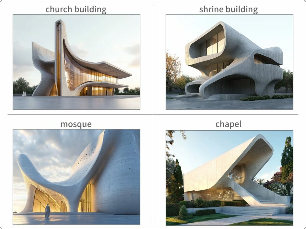 宗教施設のワードで生成した画像例