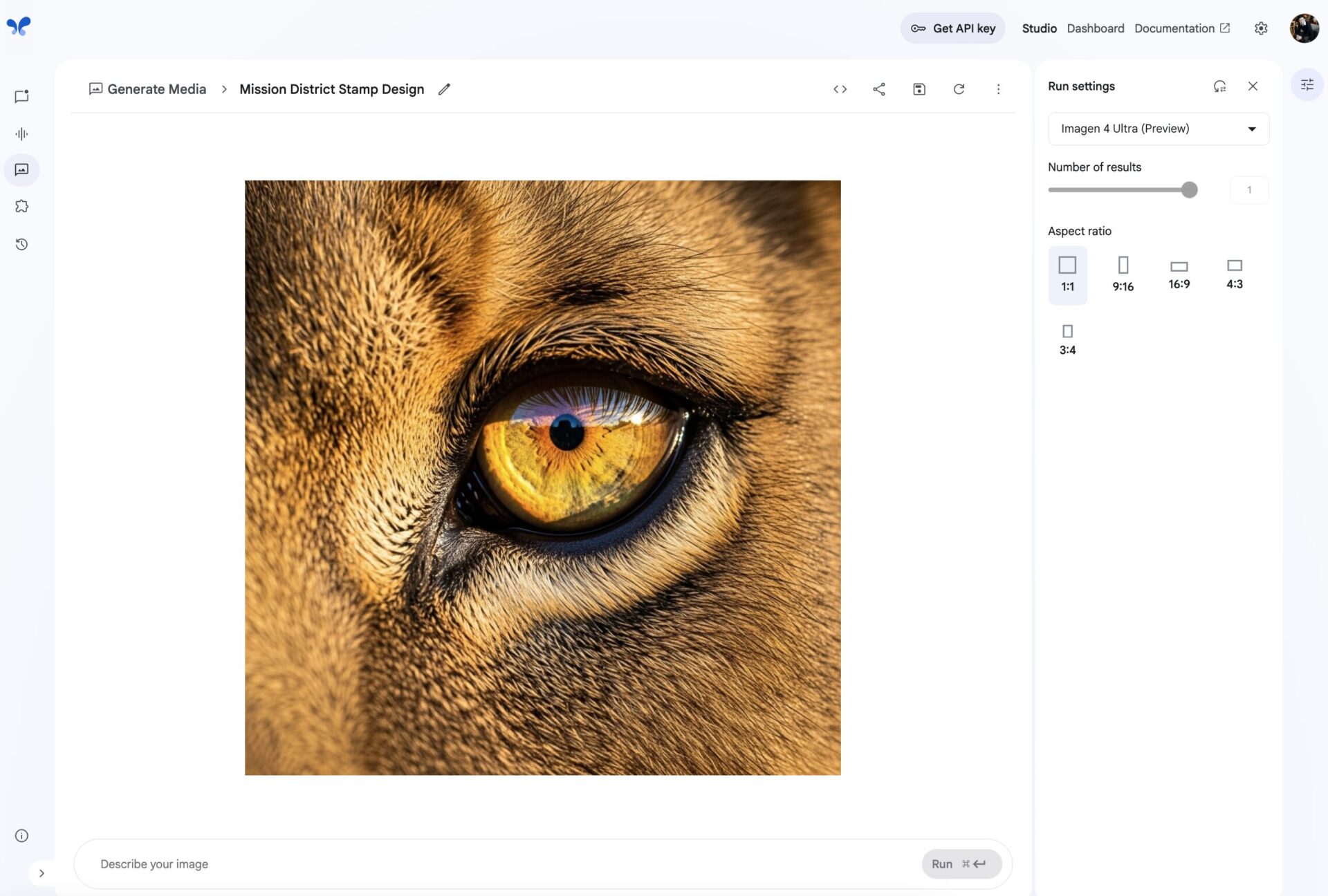 Google AI StudioのImagenで生成したライオンの眼の画像