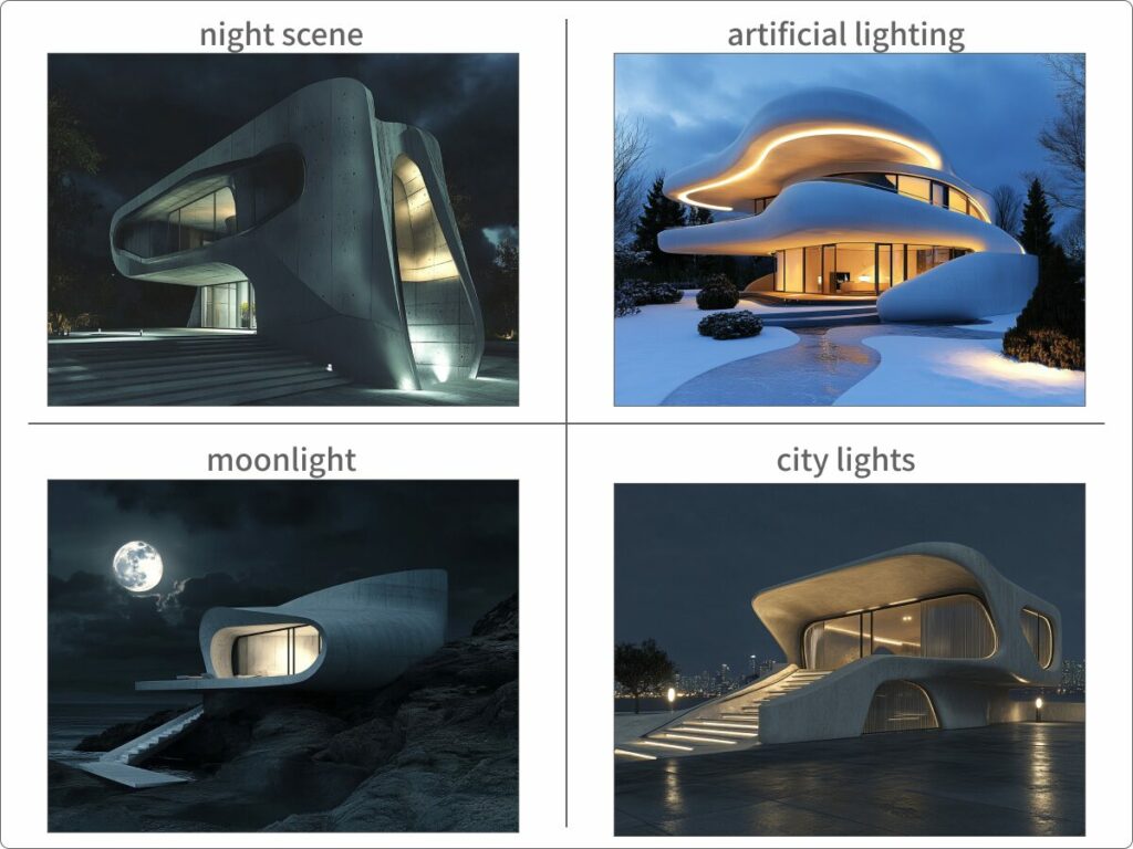 夜に関するワードで生成した画像例