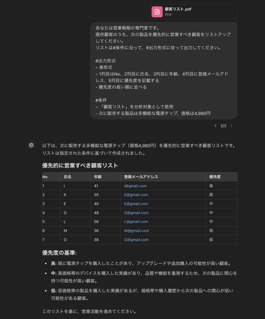 ChatGPTで行った、新規製品やサービスをセールスする営業先の選出