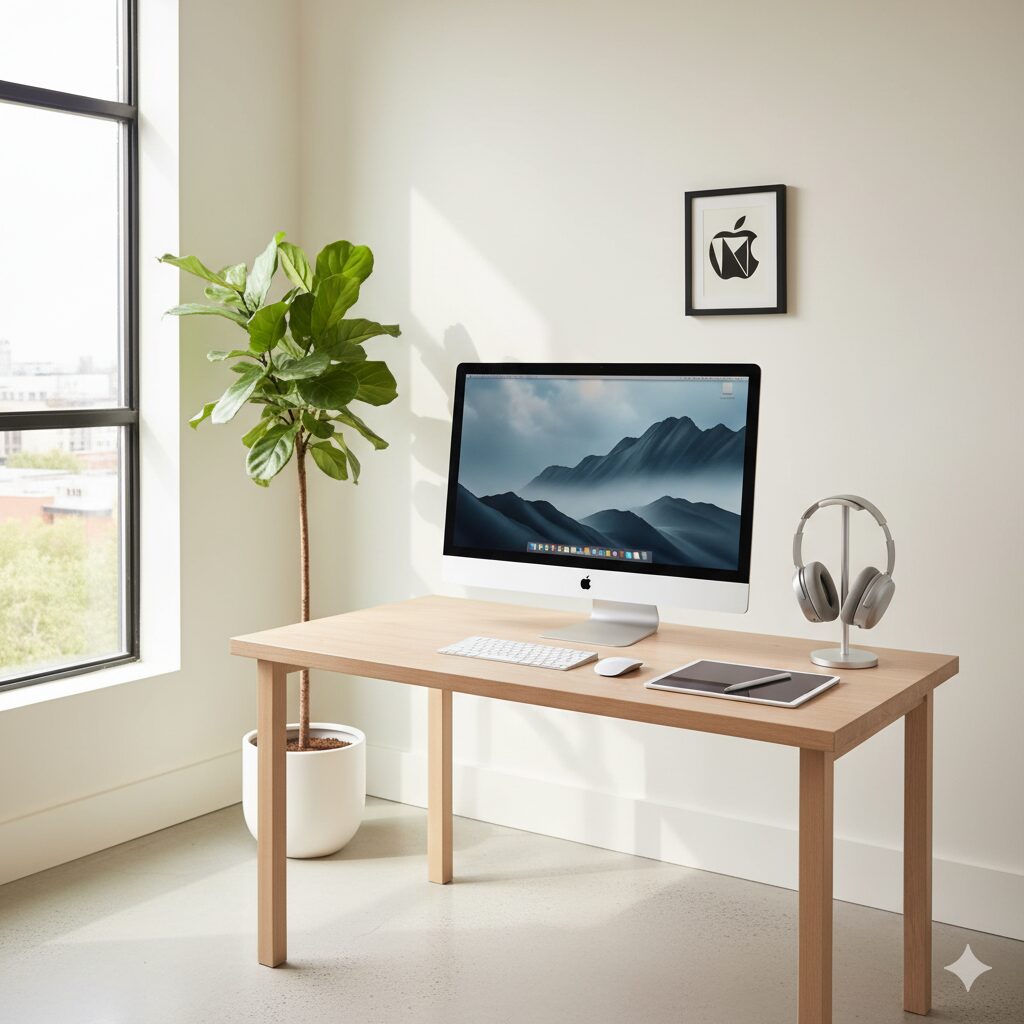 Apple製品で固めた作業部屋を生成した画像