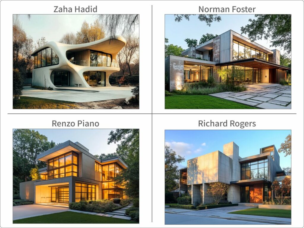 現代建築の建築家のワードで生成した画像例