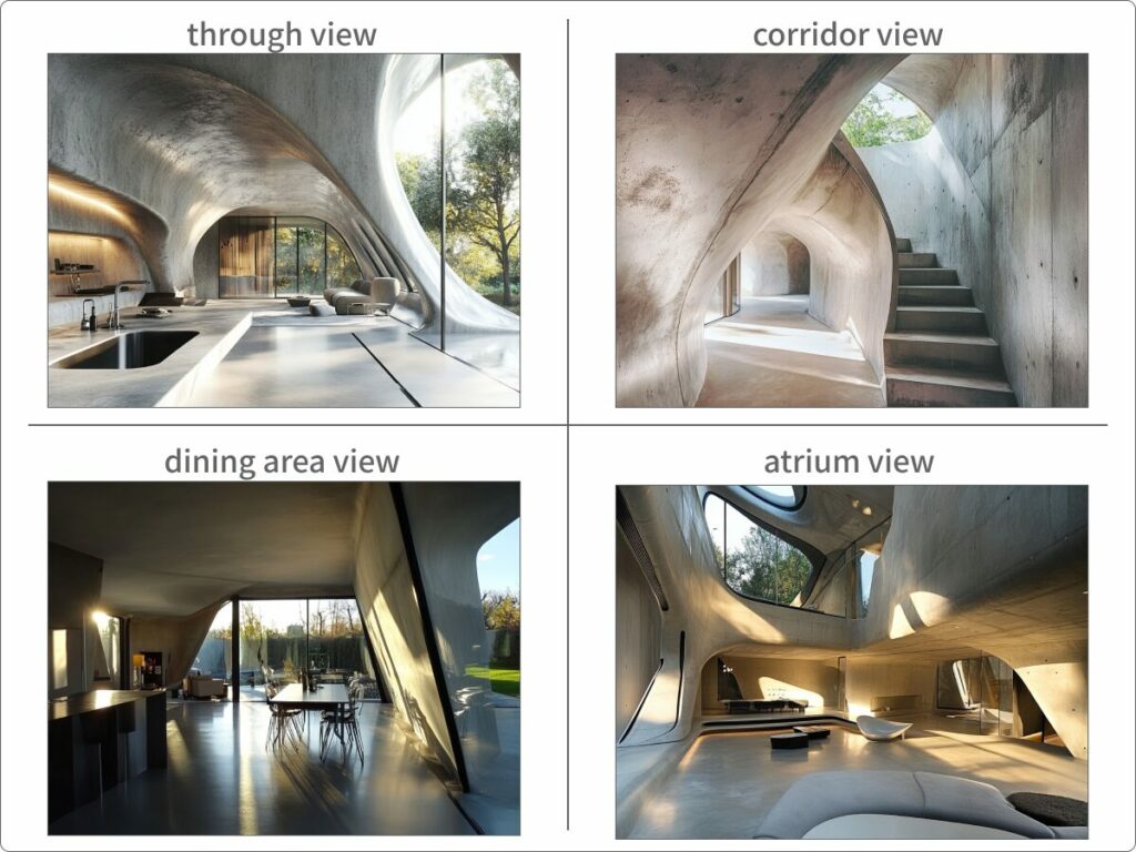 内部空間の視点のワードで生成した画像例