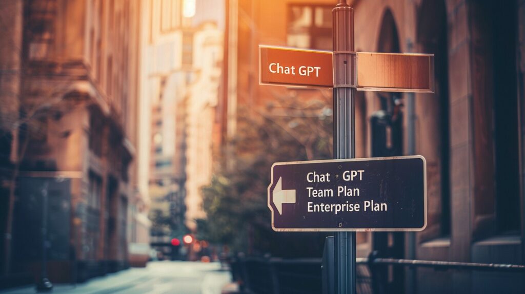 ChatGPTのTeam Planとenterprise Planが書かれた看板