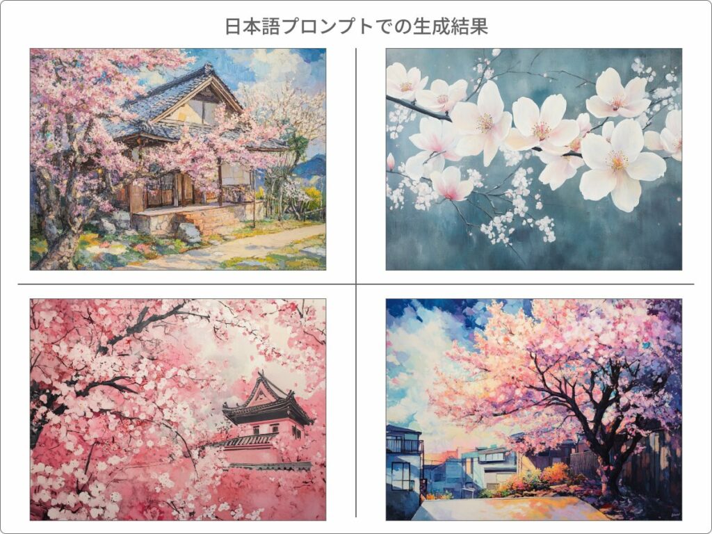 日本語プロンプトでの生成結果