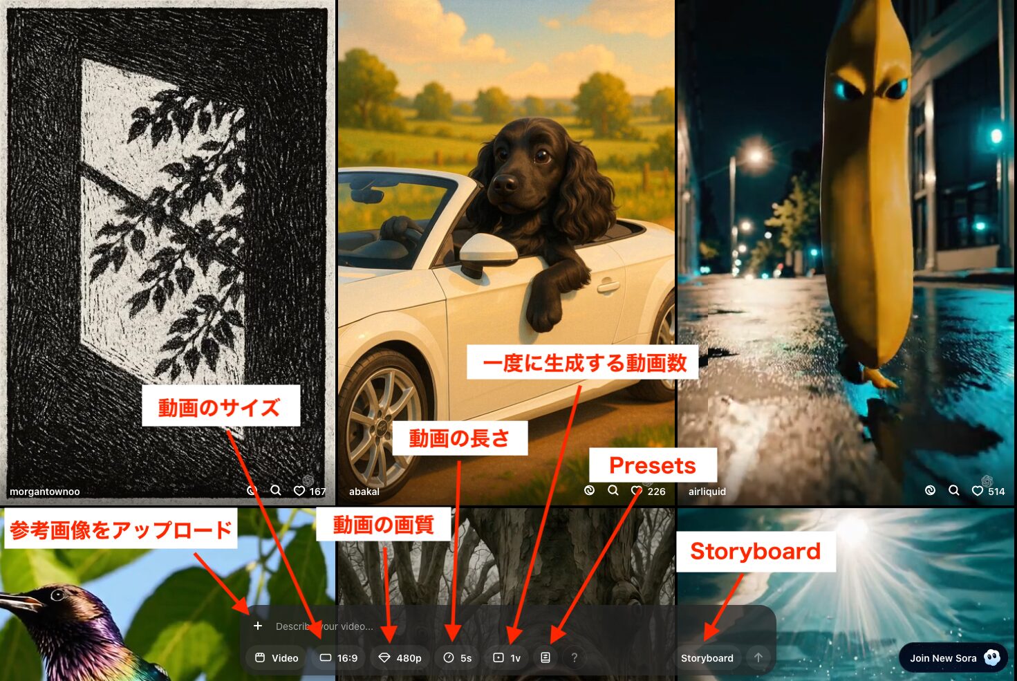 Soraのプロンプト入力フォームの開設画像