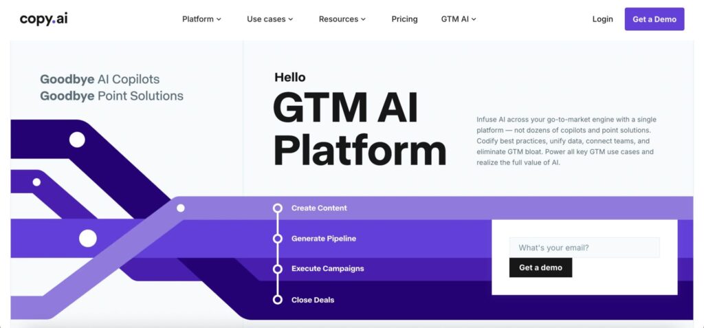 AIブログ記事作成ツール「Copy.ai」の公式サイトの画像