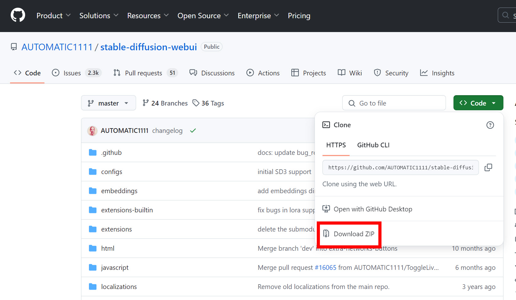 GitHubからAUTOMATIC1111のダウンロード
