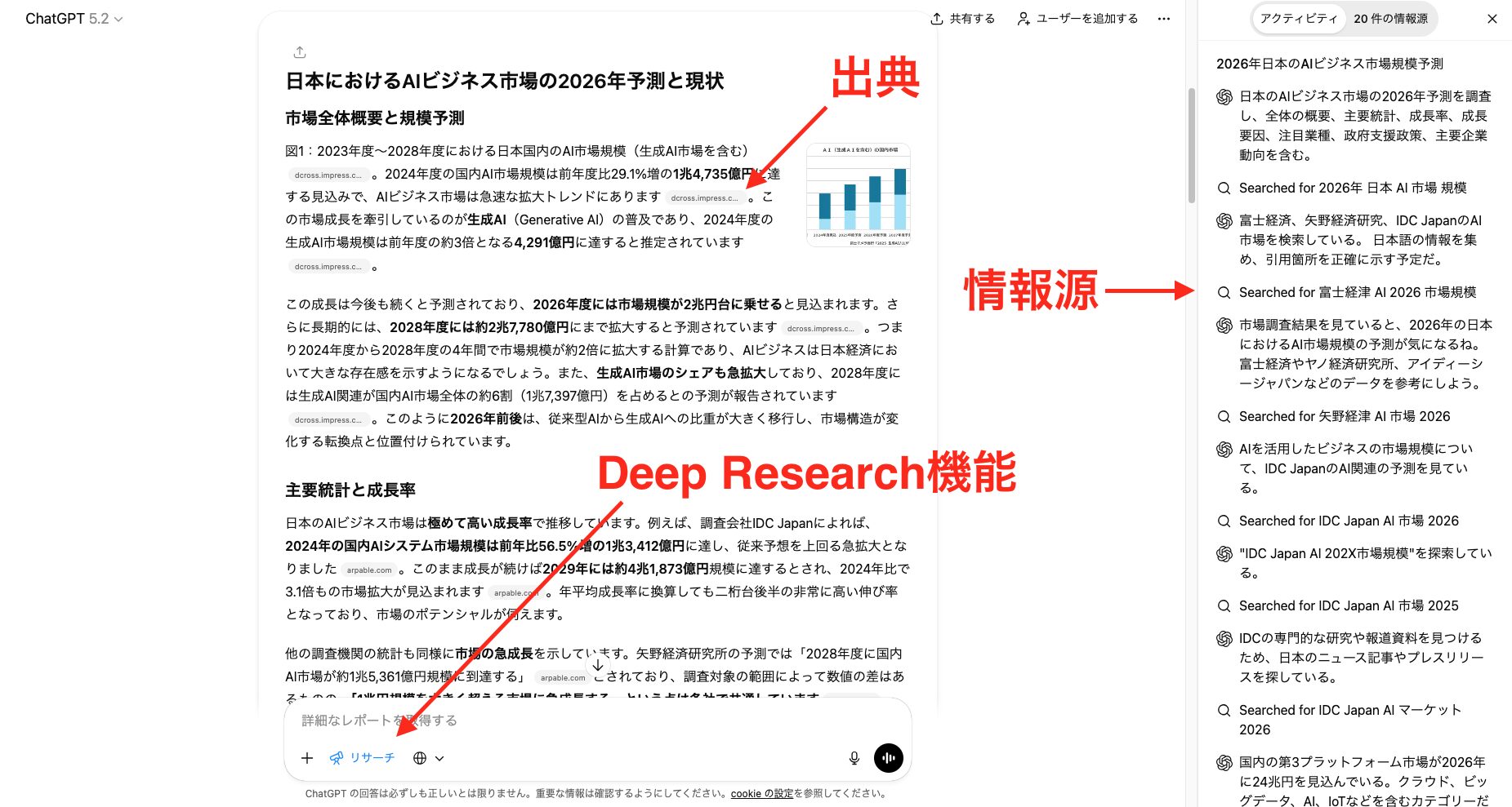Deep Research機能の実行例