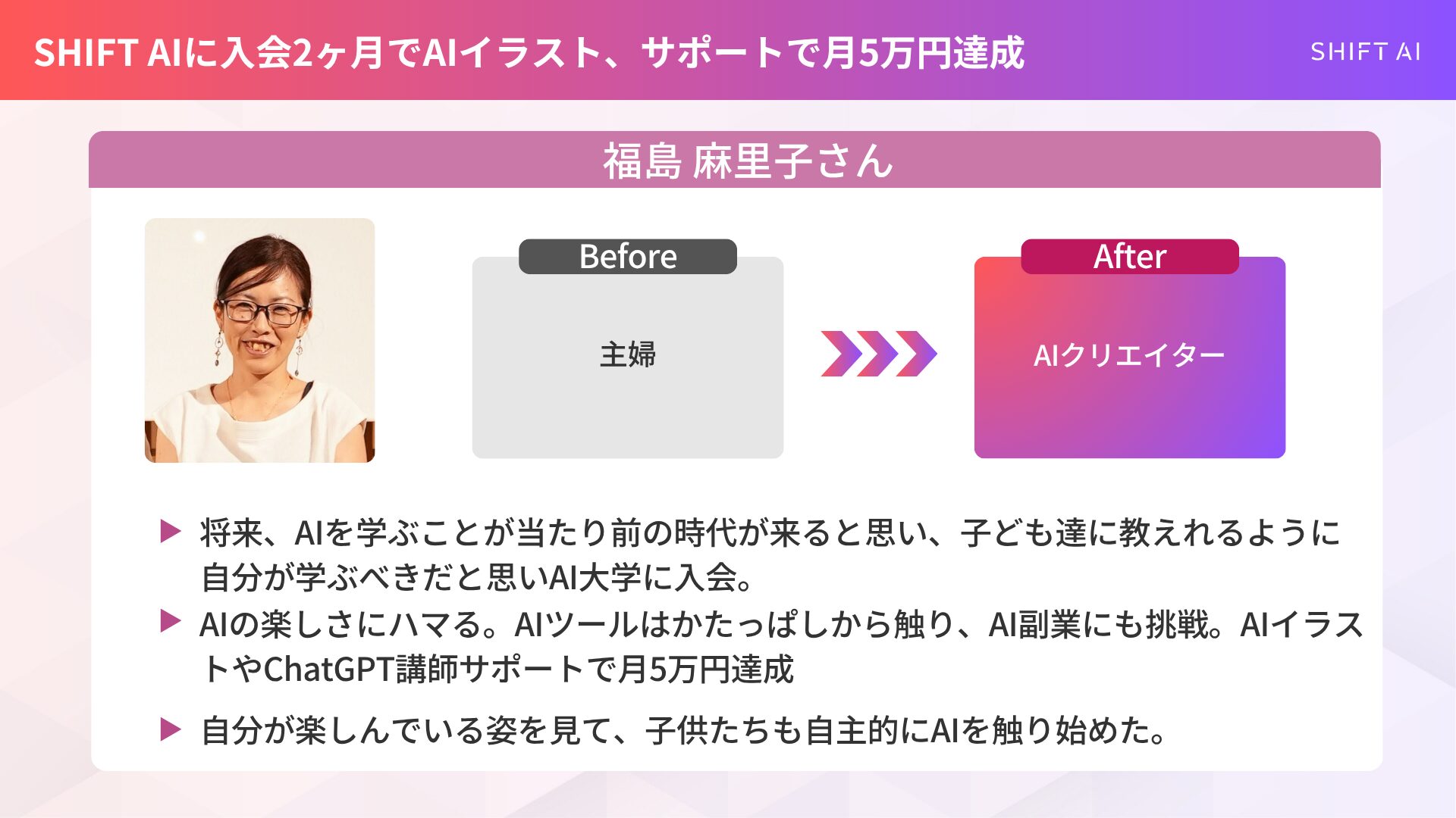 主婦をしつつAI活用でクリエイターになった福島さんの事例