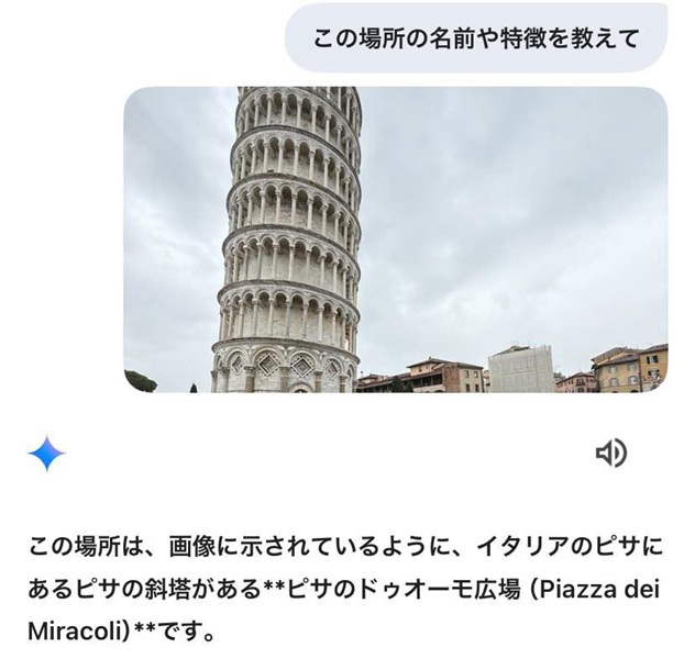Geminiで「場所や特徴を教えて」と質問したさいの回答