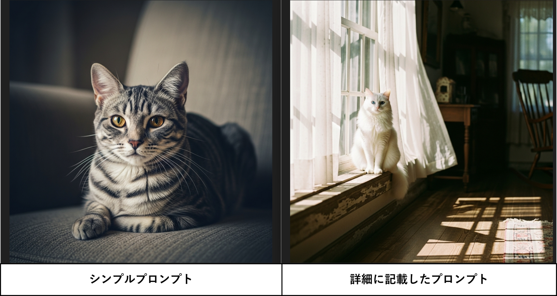 Imagen 4でプロンプトの入力方法による違いを示した画像