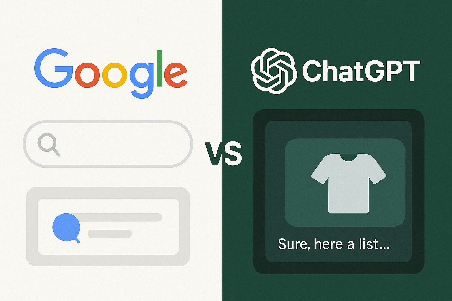 Google検索 vs ChatGPTのショッピング機能の対比の図解