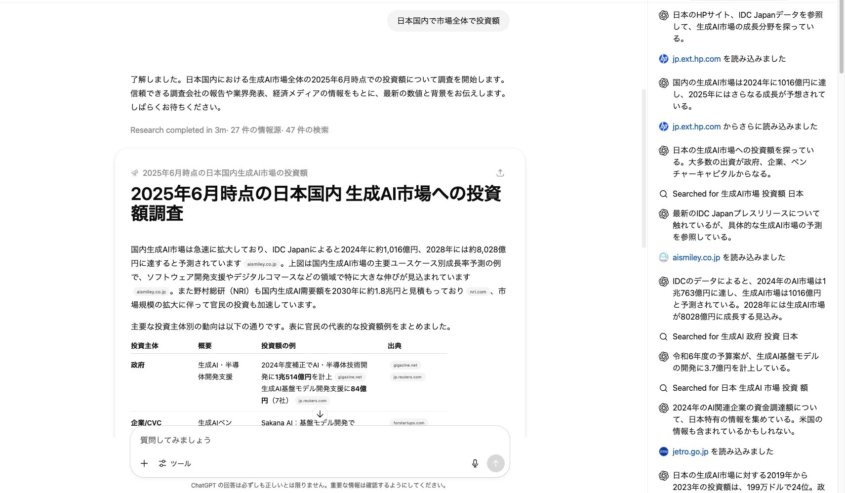 ChatGPTの無料版で生成したDeep Researchのレポート