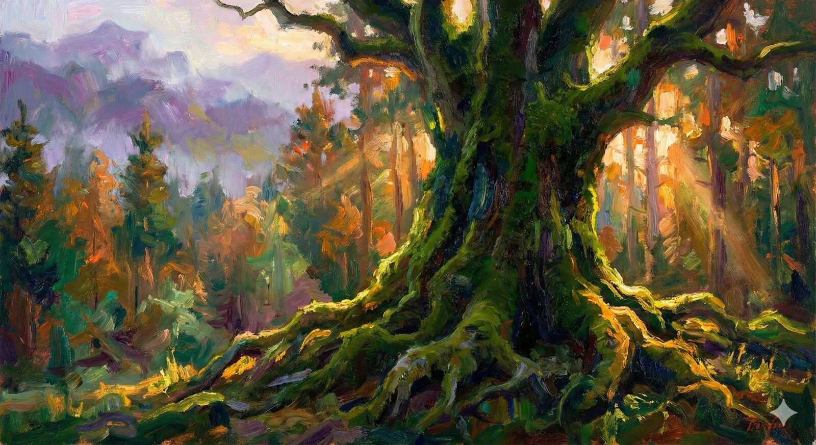 Nano Banana Proで画風や構図を指示して生成した「森の風景」