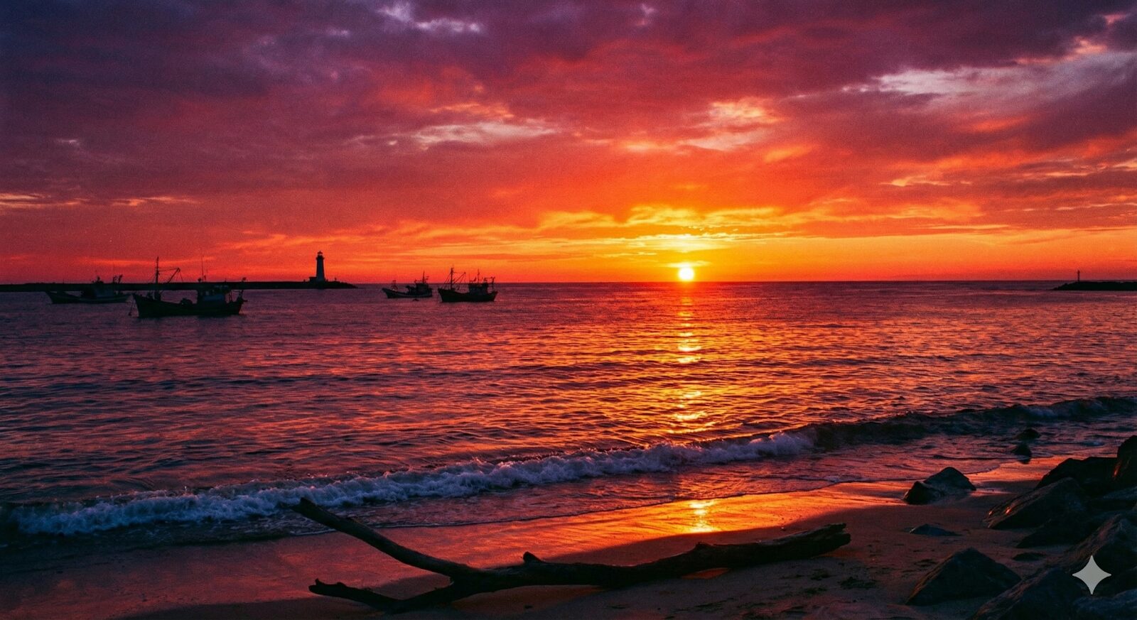 Nano Banana Proで生成した「夕焼けの海」
