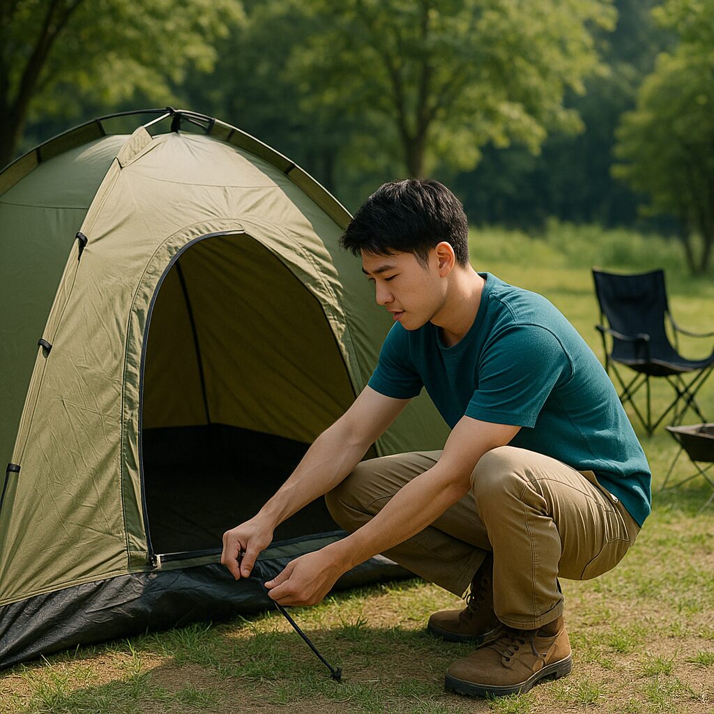 ChatGPTが生成したキャンプ設営中の写真