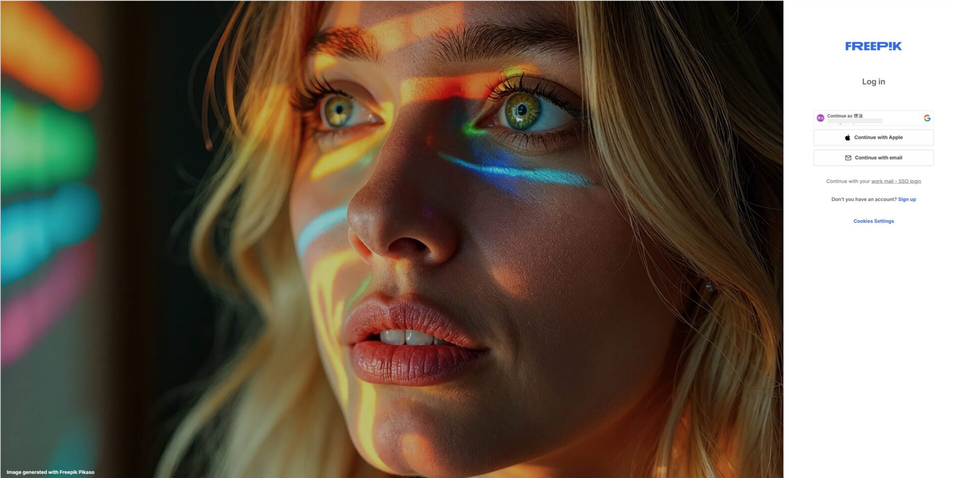 Freepikのログイン画面