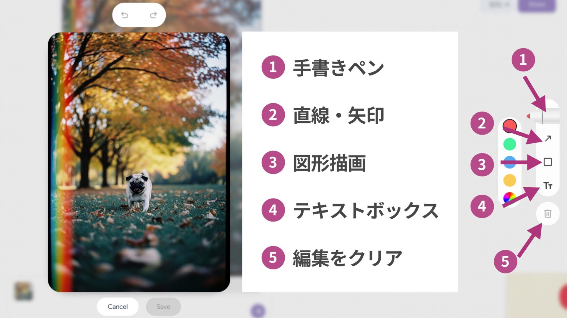 Google Mixboardのアノテーション機能画面を示した図解